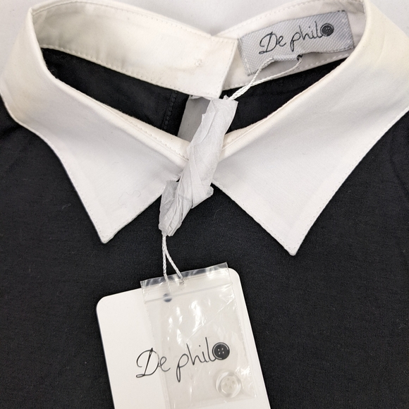 NWT, DE PHILO CROP TOP BLOUSE WITH WHITE COLLAR SIZE SMALL. - Picture 4 of 8